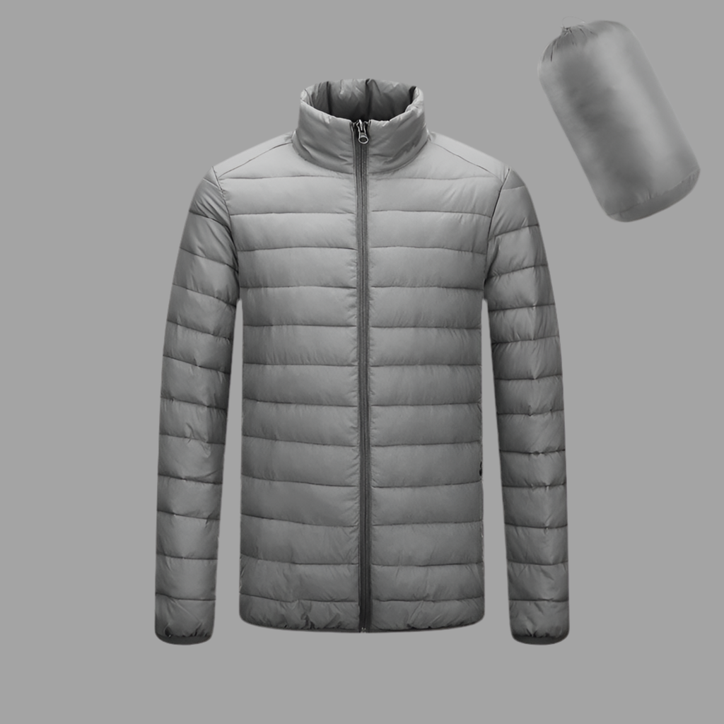 Men’s Lightweight Hooded Winter Coat – Warm Zipper Jacket Standing collar light gray Infinite Avenue