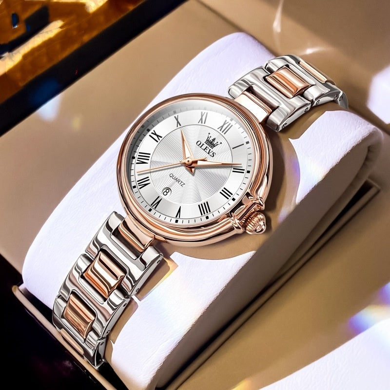 Scale Quartz Luminous Waterproof Sheet Calendar Women's Watch Rose White Infinite Avenue