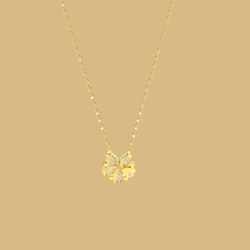 Luxury Four-Leaf Clover Necklace – Stainless Steel & Crystal Infinite Avenue