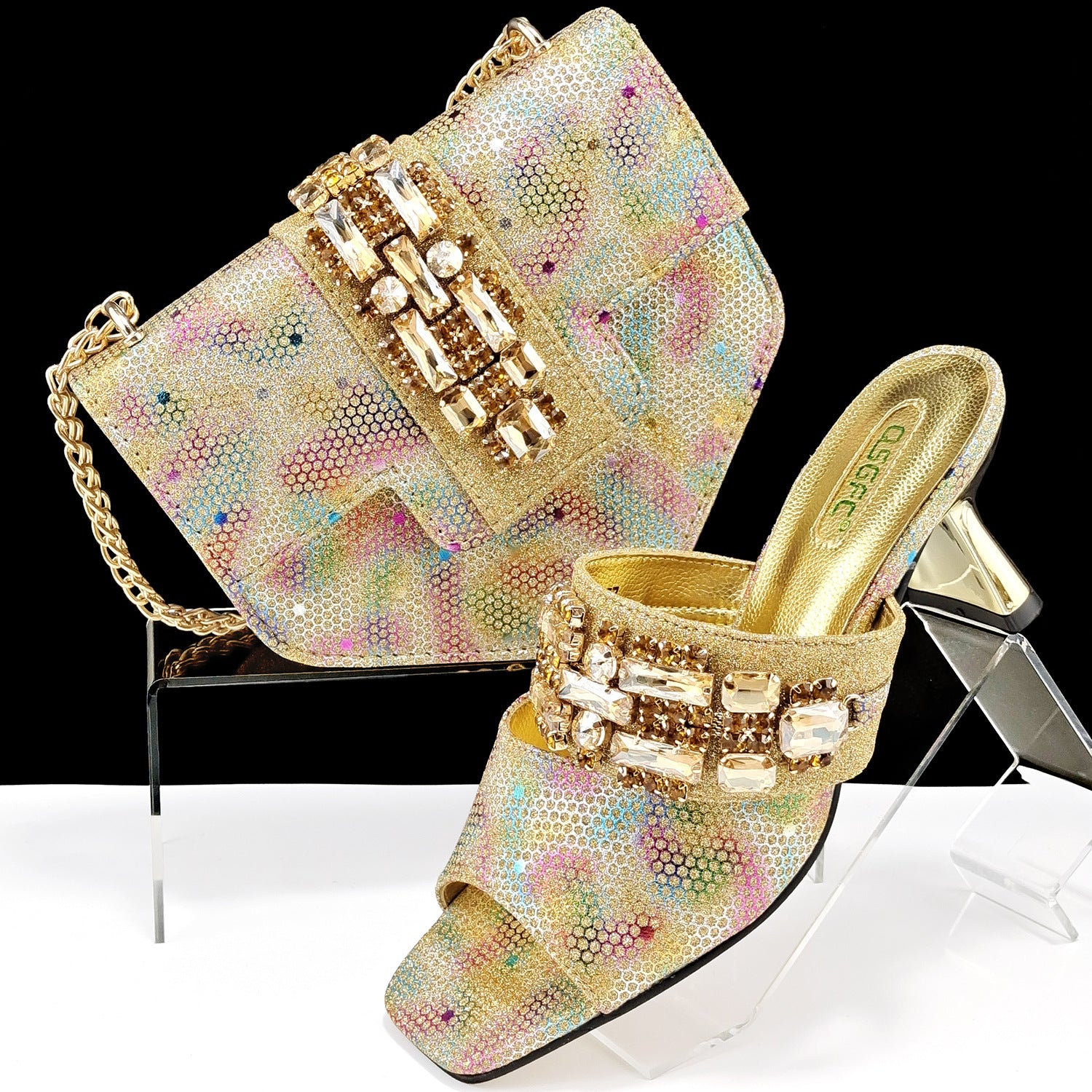 Women's Camouflage Shoes & Bag Set – Buckle Decor, High Heels Gold Infinite Avenue