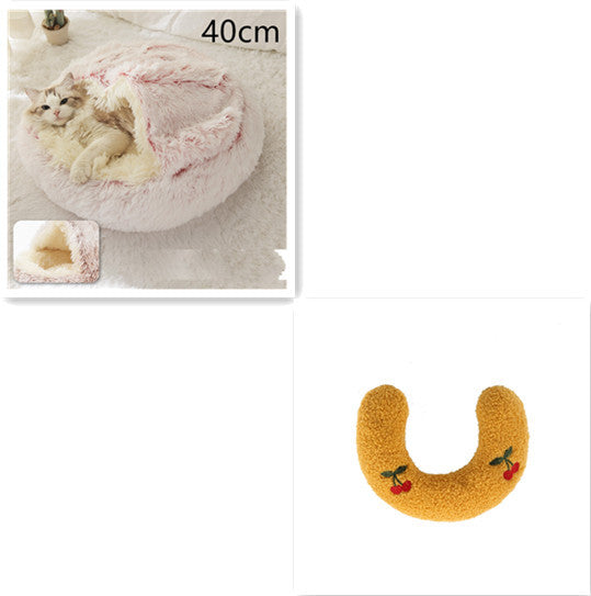 2 In 1 Dog And Cat Bed Pet Winter Bed Round Plush Warm Bed House Soft Long Plush Pets Bed Pet Products Hair Pink 40cm SetA Infinite Avenue