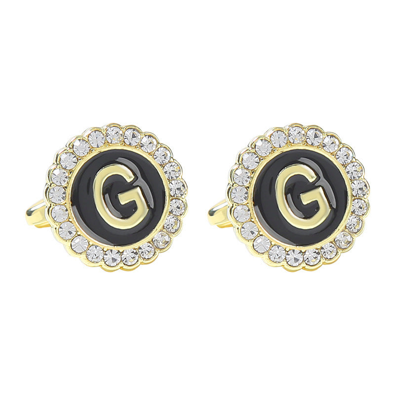 Round Diamond French Cufflinks Men's 26 Letters G Alloy Infinite Avenue