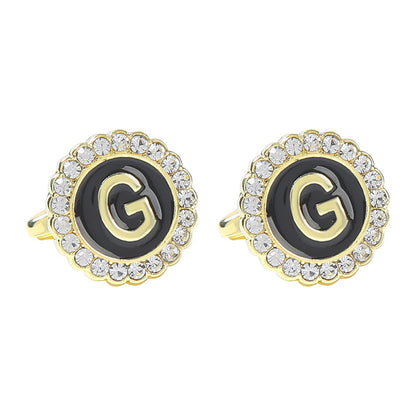 Round Diamond French Cufflinks Men's 26 Letters G Alloy Infinite Avenue