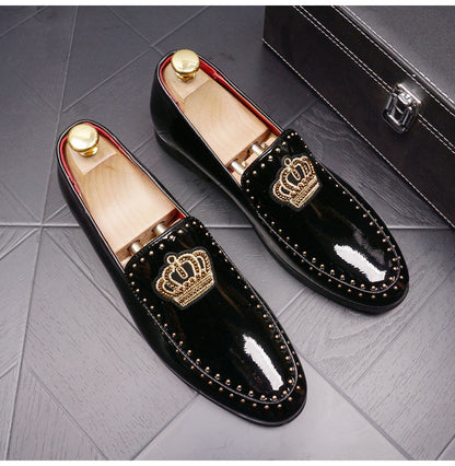 Trendy Retro Bright Leather Slip-on Increased By Men's Pointed Leather Shoes Black Normal Edition Infinite Avenue