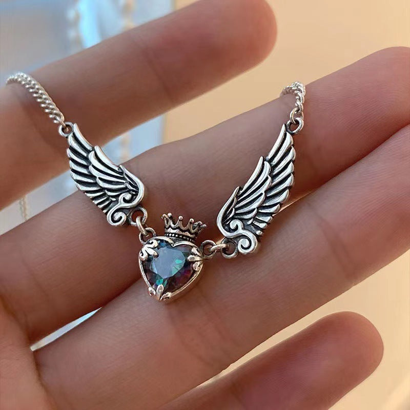 Vintage Gothic Heart Crown Angel Wings Pendant Necklaces For Women Fashion Exquisite Love Shape Clavicle Chain Choker Jewelry Fashion Jewelry Infinite Avenue