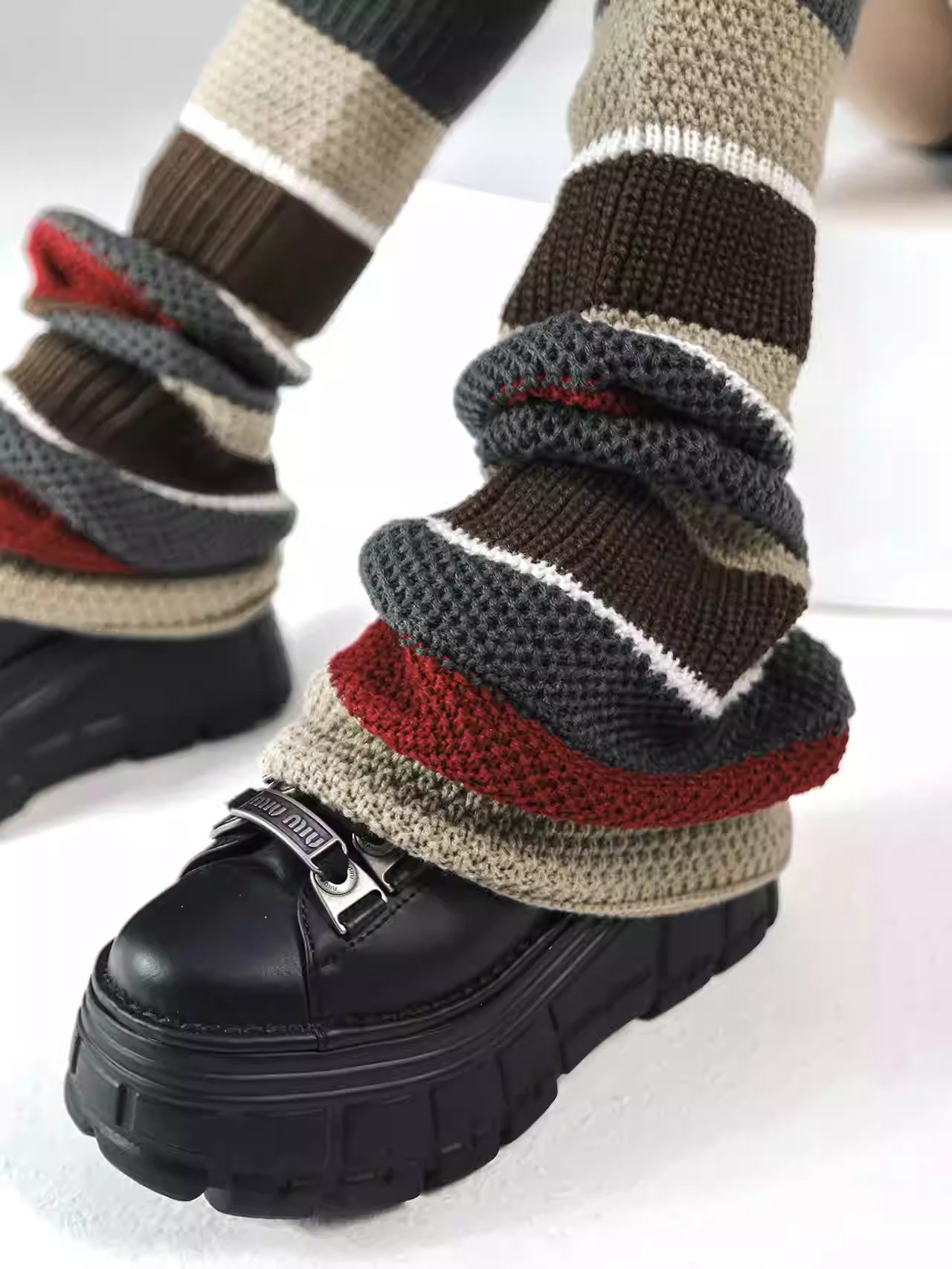 Thick Knit Striped Contrast Socks Infinite Avenue