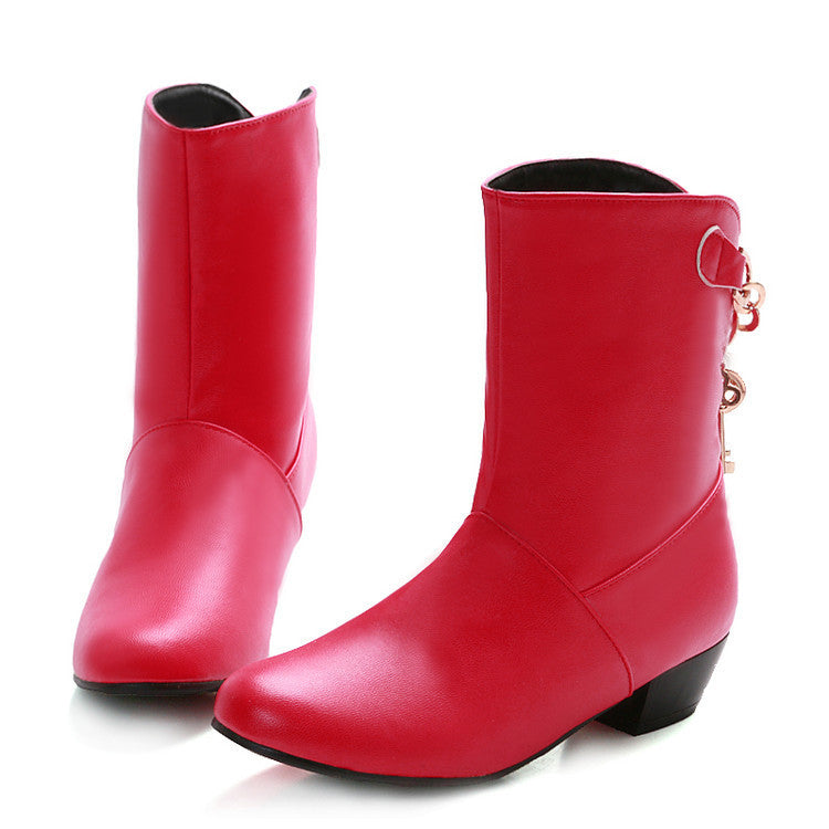 Women's Low-heeled Premium PU Ankle Boots Red Infinite Avenue