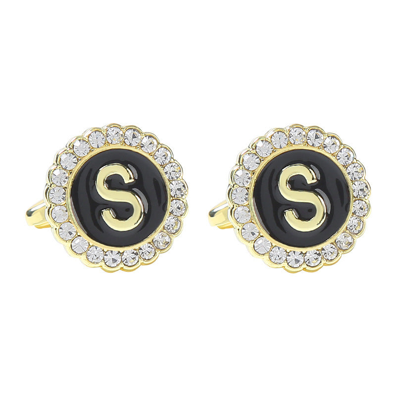 Round Diamond French Cufflinks Men's 26 Letters S Alloy Infinite Avenue