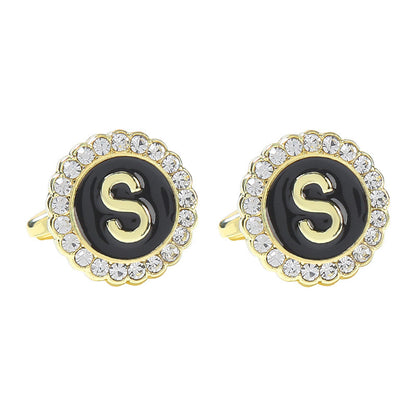 Round Diamond French Cufflinks Men's 26 Letters S Alloy Infinite Avenue