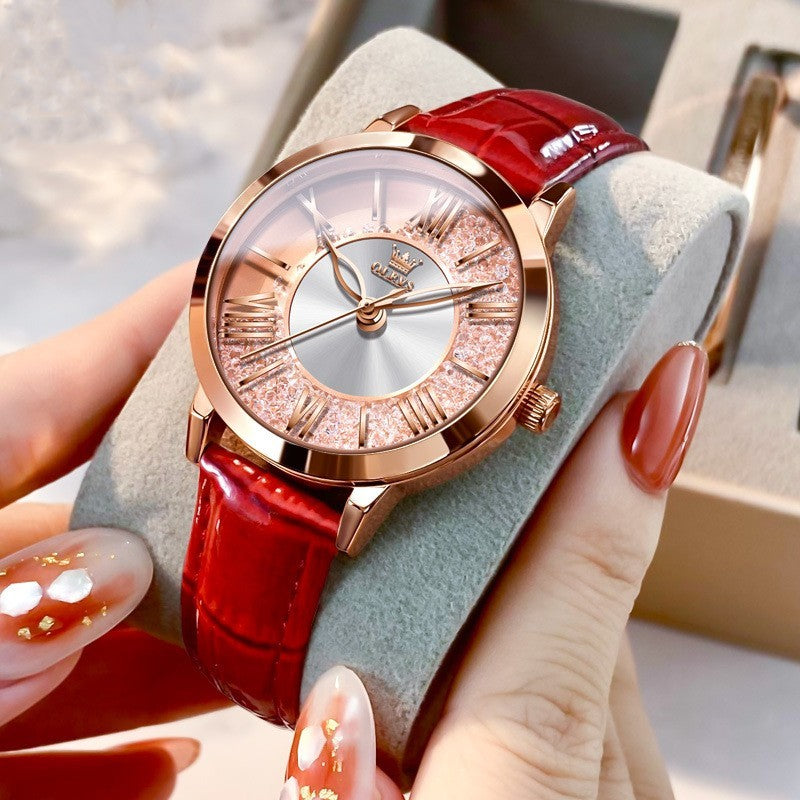 Women's Watch Trendy Student Hot Red Leather Rose Gold Infinite Avenue