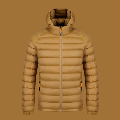 Men’s Lightweight Hooded Winter Jacket – Warm, Portable, with Pockets Ginger Yellow Infinite Avenue