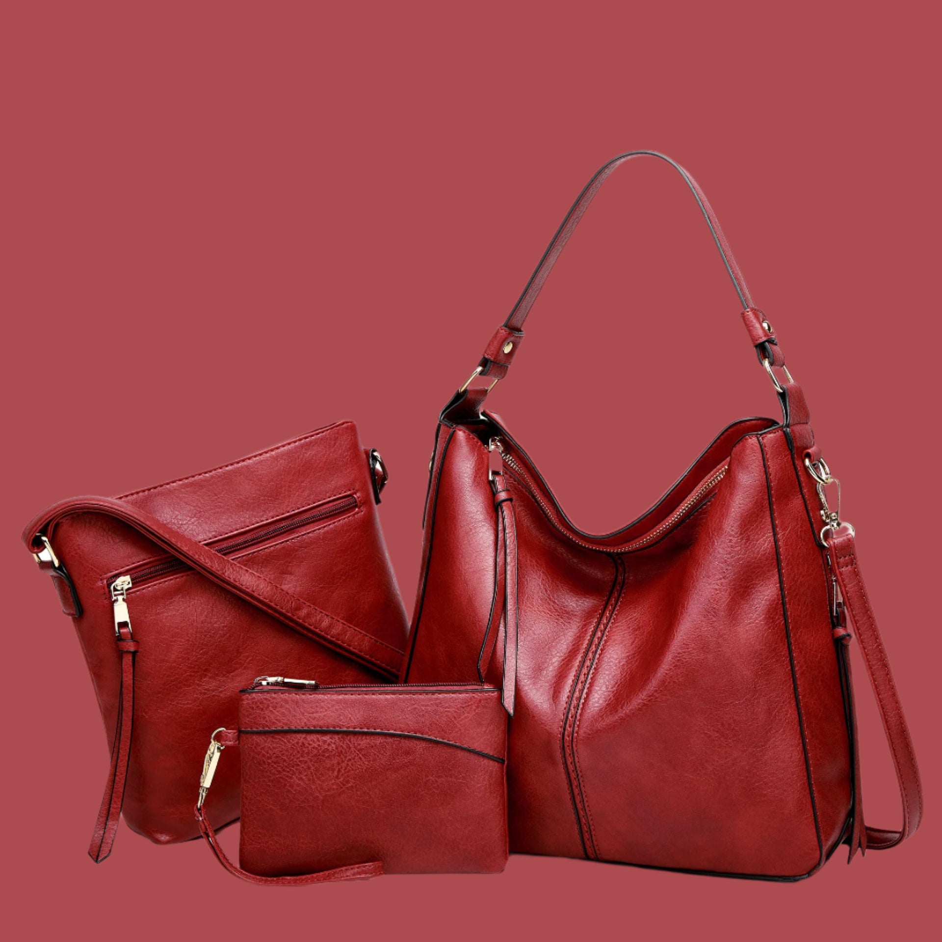 Large Capacity Three-Piece Tote Shoulder Bag Set Red Infinite Avenue