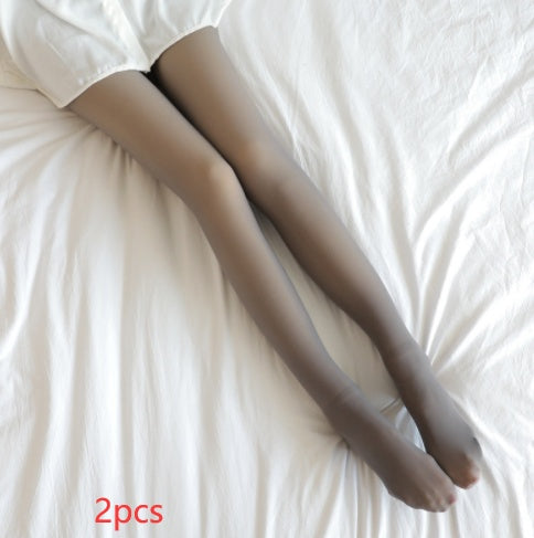 Women’s Fleece-Lined Thermal Tights – Fake Translucent Winter Leggings 2pcs Grey skin and feet Infinite Avenue