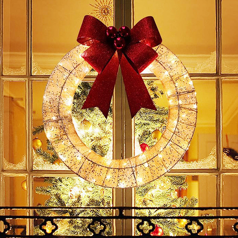 50CM LED Christmas Garland – Luminous Metal Wreath with Bowknot Gold 50cm Infinite Avenue