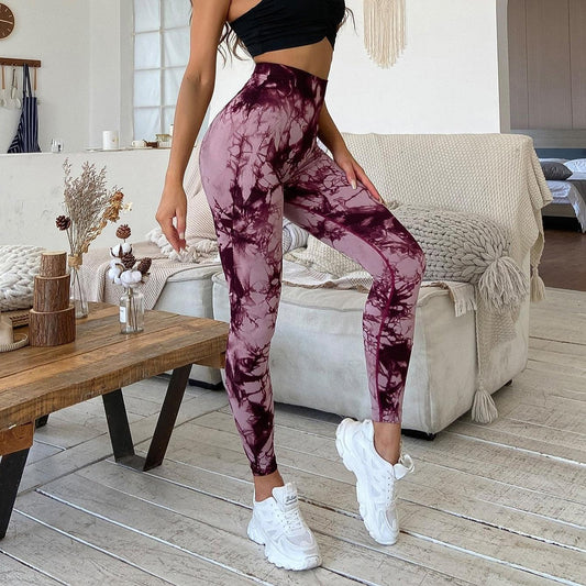 Tie Dyed High Waisted And Hip Lifting Fitness Pants - Infinite Avenue