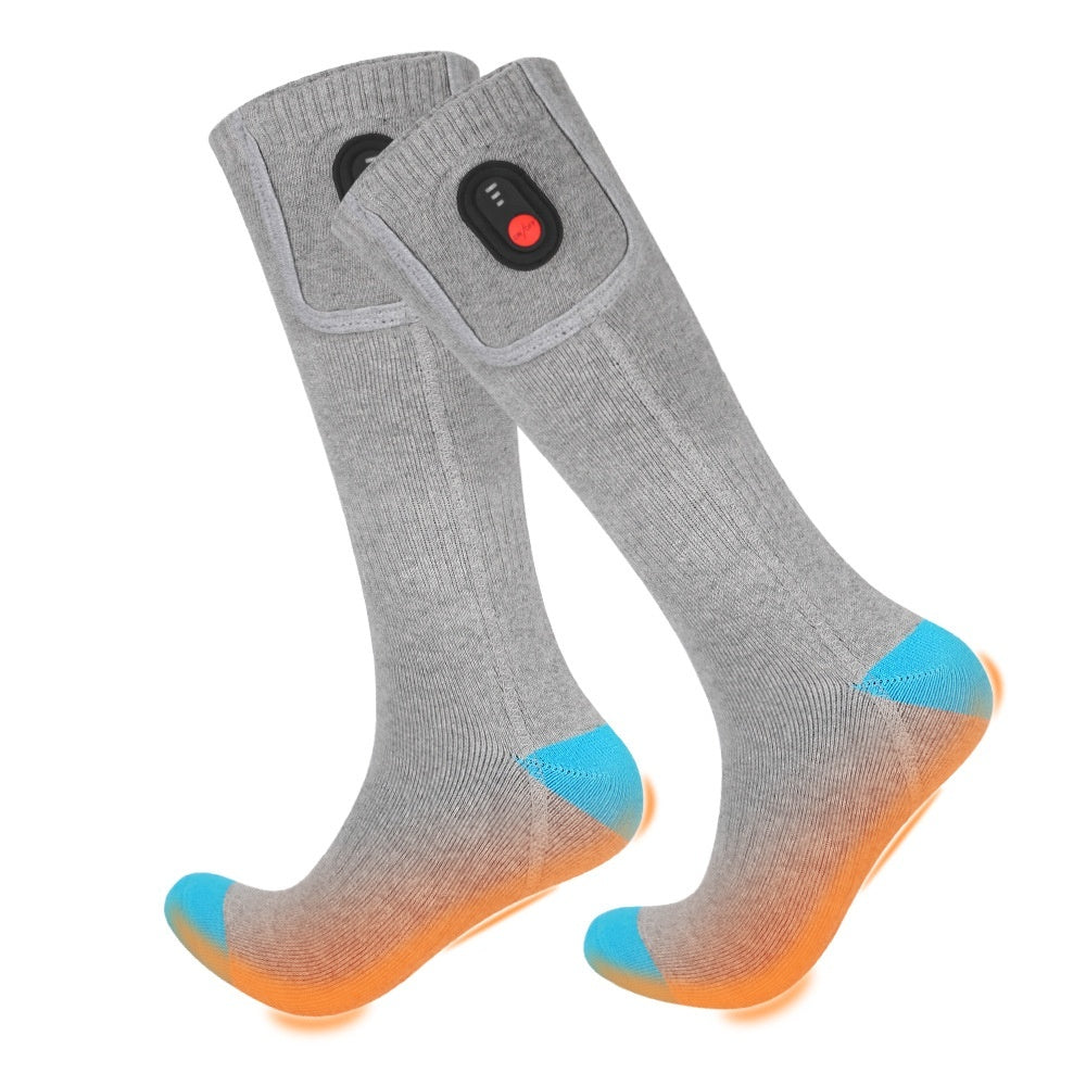 Electric Heated Cotton Socks – Warm Skiing Socks for Men & Women Gray Blue Battery Socks Free Size Infinite Avenue