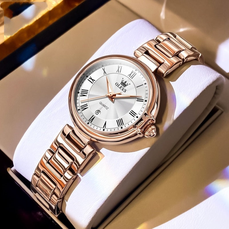 Scale Quartz Luminous Waterproof Sheet Calendar Women's Watch Full Rose White Infinite Avenue