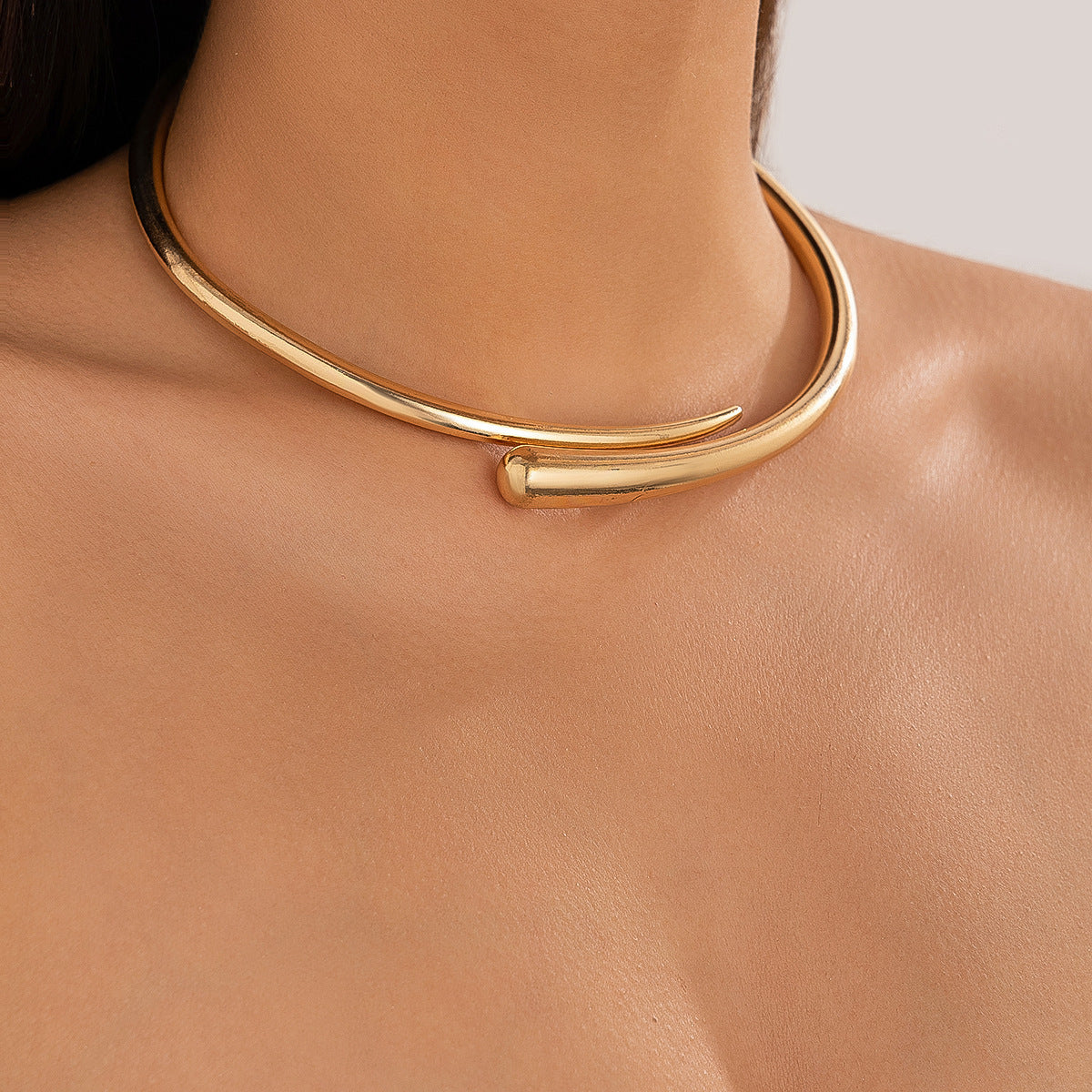 Geometric Metal Glossy Surface Spring Open Collar Bracelet Simple Necklace Choker Infinite Avenue