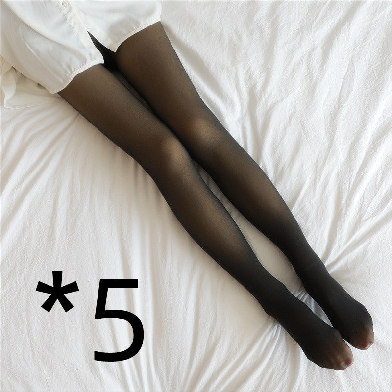 Women’s Fleece-Lined Thermal Tights – Fake Translucent Winter Leggings 5pcs Black skin with feet Infinite Avenue