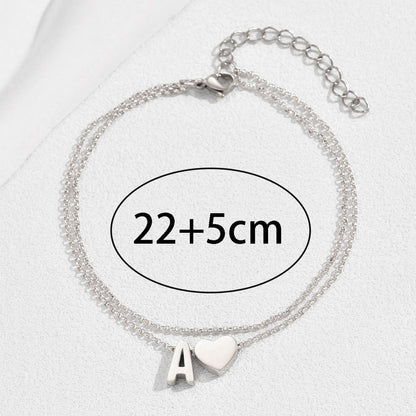 Stainless Steel Heart 26 Letter Anklet Double Layer Infinite Avenue