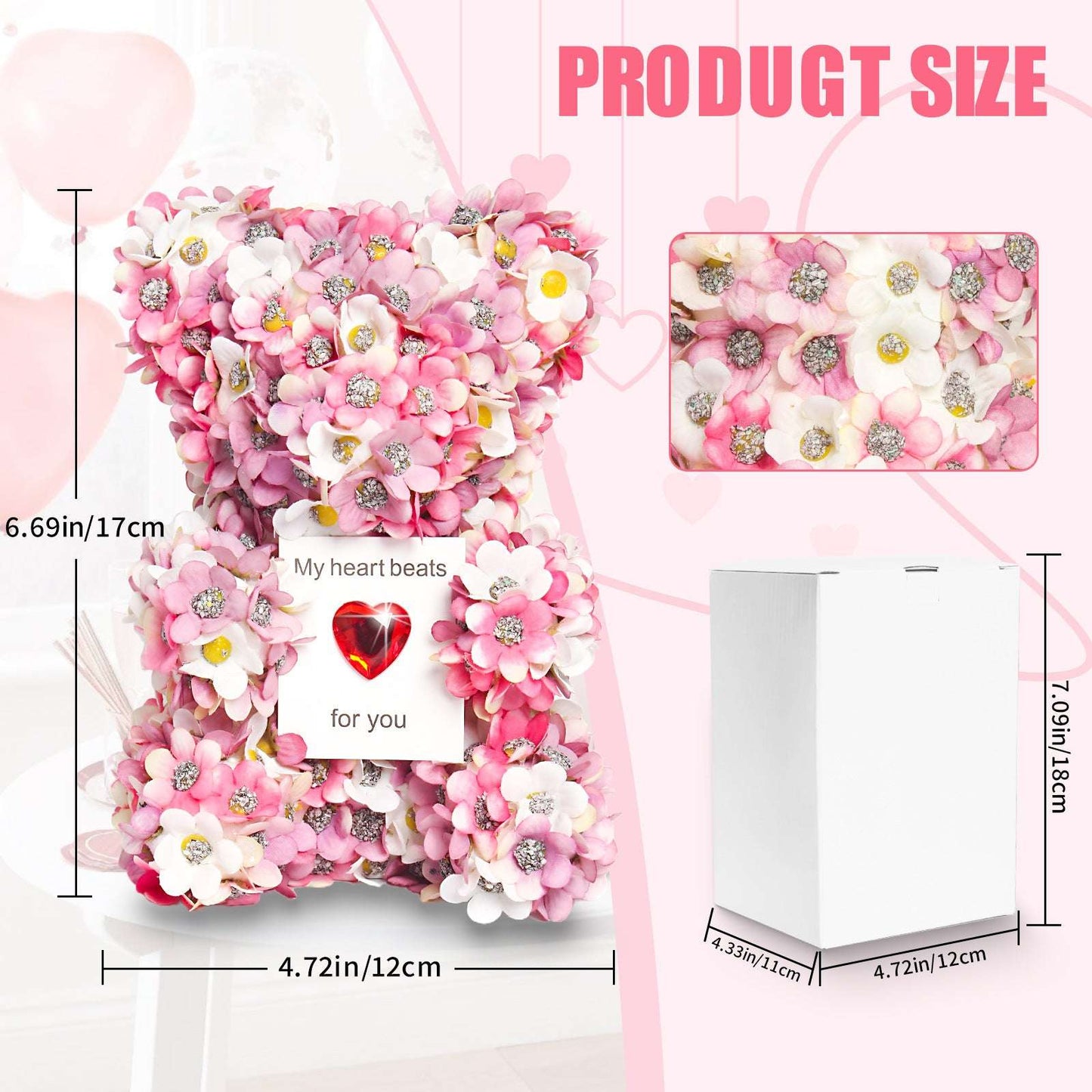 Valentine's Day Artificial Rose Bear Handmade Gift Pink 17x12x11cm Infinite Avenue