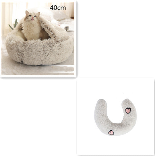 2 In 1 Dog And Cat Bed Pet Winter Bed Round Plush Warm Bed House Soft Long Plush Pets Bed Pet Products Brown 40cm setB Infinite Avenue