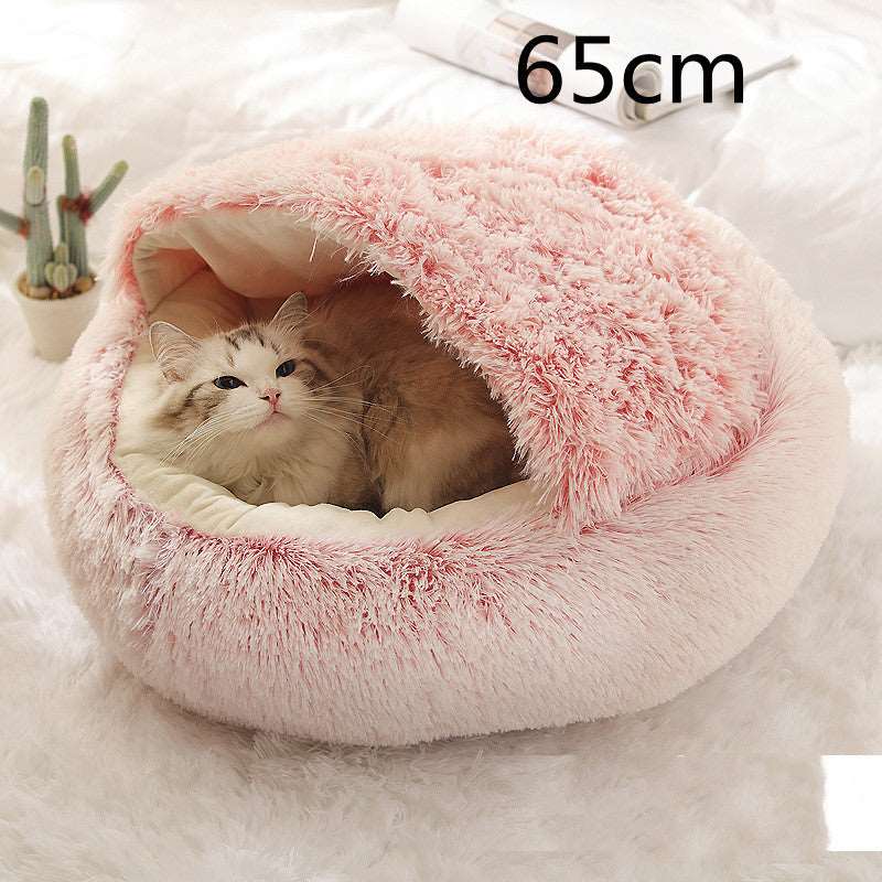 2 In 1 Dog And Cat Bed Pet Winter Bed Round Plush Warm Bed House Soft Long Plush Pets Bed Pet Products Pink 65cm Infinite Avenue