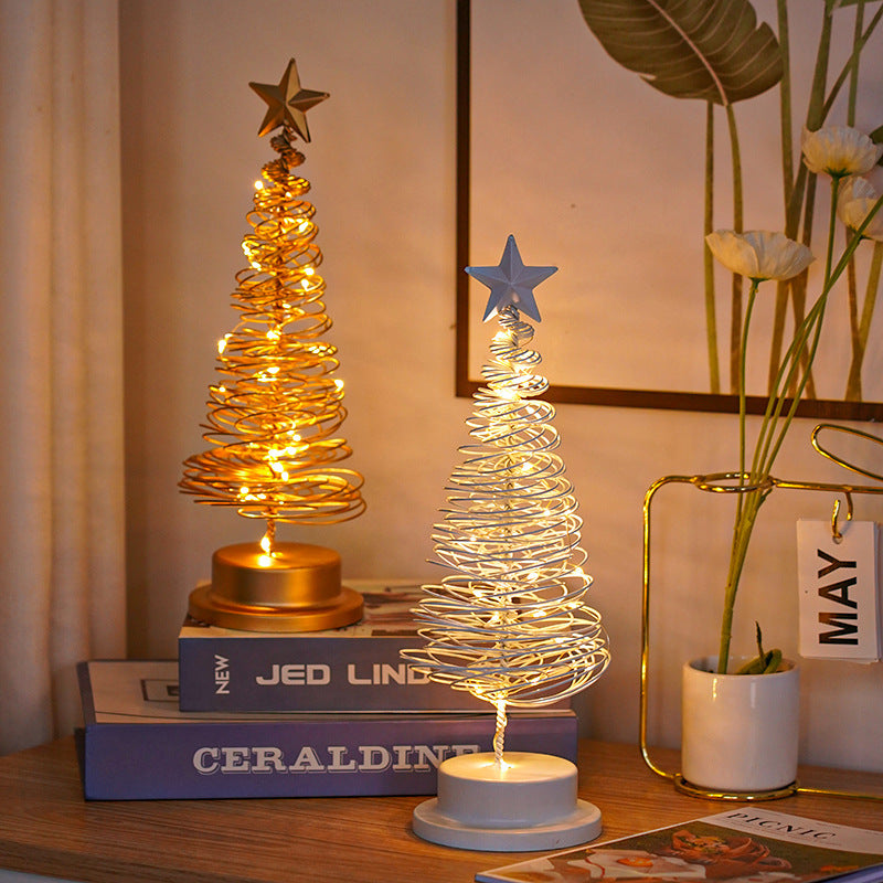 LED Spiral Christmas Tree Table Lamp – Wrought Iron Xmas Decor Infinite Avenue