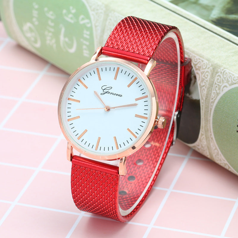 Geneva Watch Dial Plate Mesh Belt Female Minimalist Thin Red Infinite Avenue