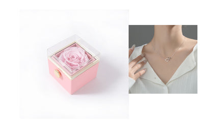 Fashion Acrylic Rotating Rose Jewelry Box Prunus Mume Pink Silver Infinite Avenue