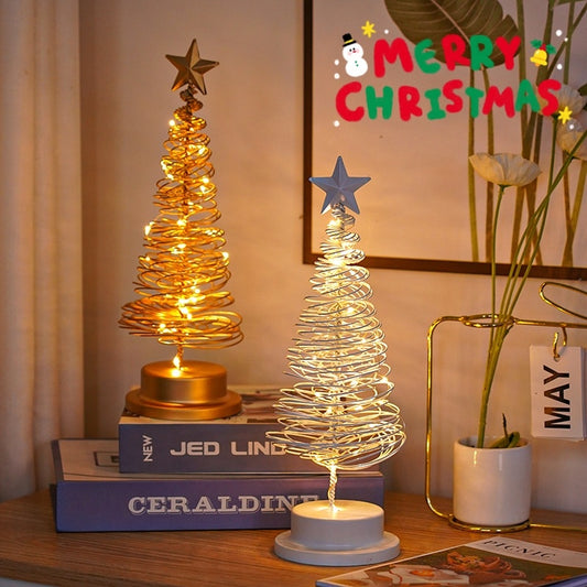 LED Spiral Christmas Tree Table Lamp – Wrought Iron Xmas Decor Infinite Avenue