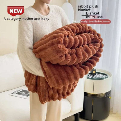 Soft Wind Bubble Velvet Blanket Warm Solid Rabbit Fur Blankets Double-sided Thickening Cover Throw Warm Fur Blanket Caramel Infinite Avenue