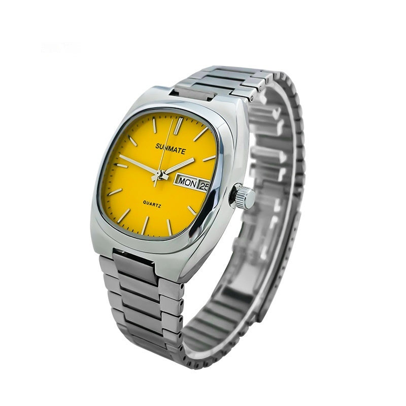 Fashion Simple Square White Shell Steel Belt Quartz Watch Yellow Infinite Avenue