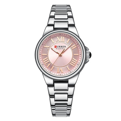 Women's Fashion Clock Steel Belt Watch White Shell Pink Infinite Avenue