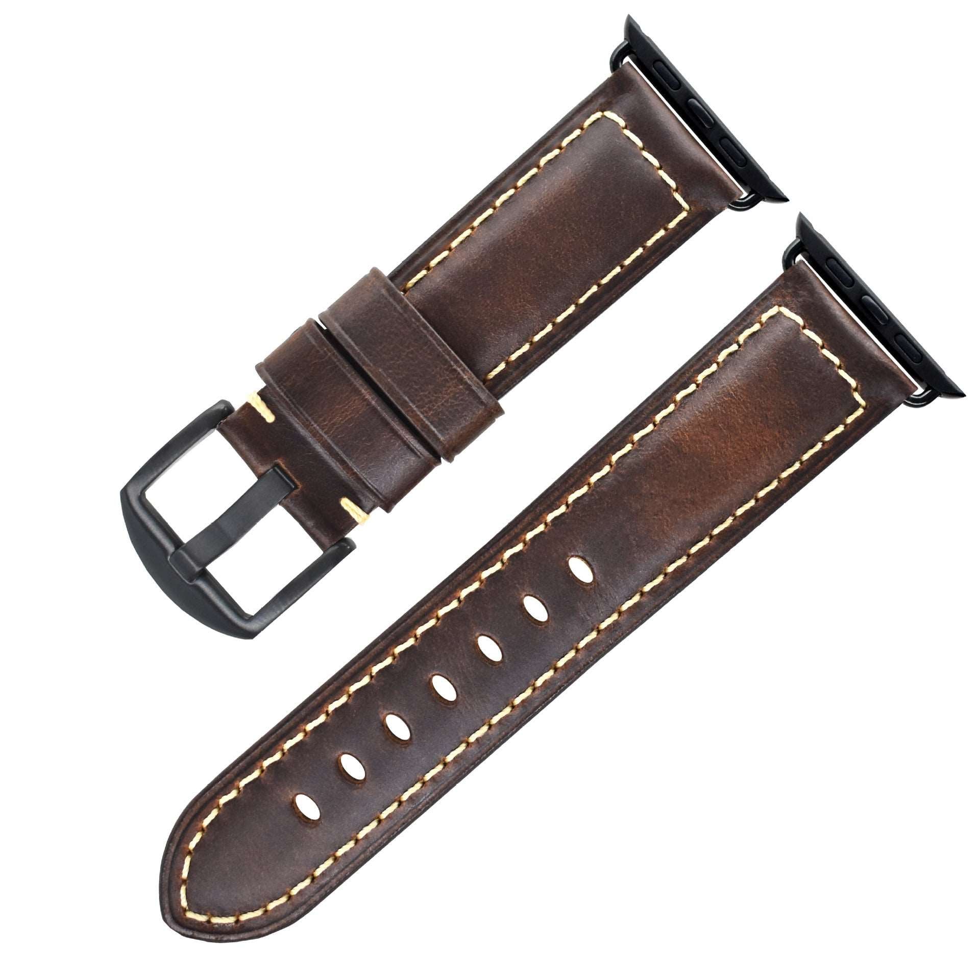 Vintage Oil Wax Genuine Cowhide Watch Band Coffee black buckle K009S Infinite Avenue