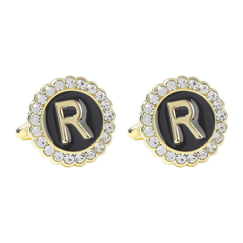 Round Diamond French Cufflinks Men's 26 Letters R Alloy Infinite Avenue