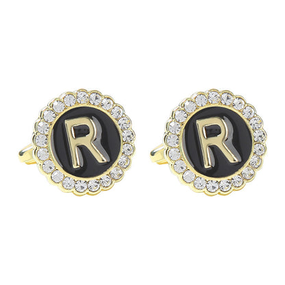 Round Diamond French Cufflinks Men's 26 Letters R Alloy Infinite Avenue