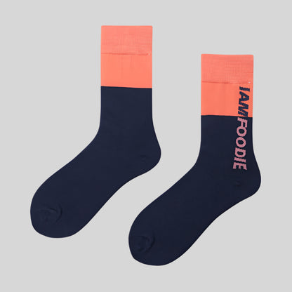 Creative Printed Mid-Length Casual Socks – Breathable Orange and Blue Stitching Free Size 39 to 44 Infinite Avenue