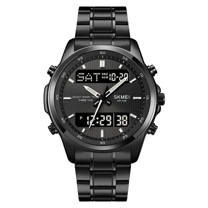 Multifunctional Men's Steel Strap Watch Double Display Sports Black Black Machine Infinite Avenue