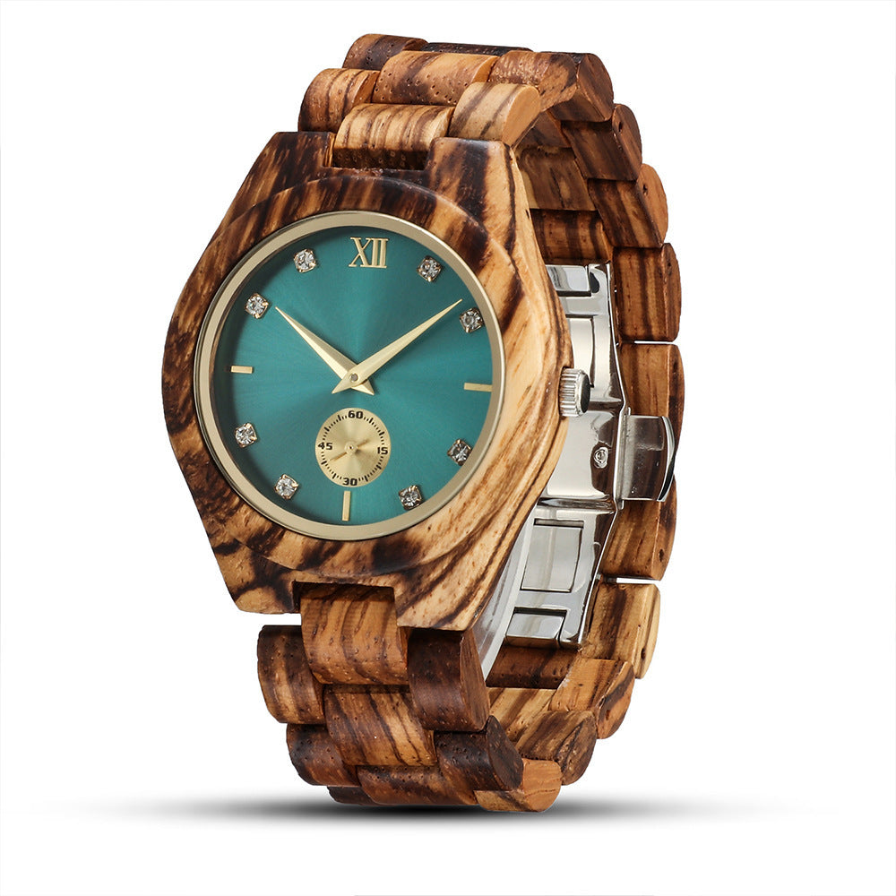 Women's Quartz Wood Watch Zebra Green Surface Free Size Infinite Avenue