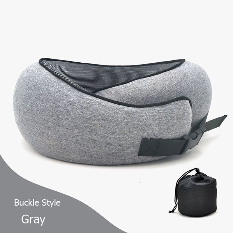 Travel Neck Pillow Non-Deformed Airplane Pillow Travel Neck Cushion Durable U-Shaped Travel Memory Cotton Nap Neck Pillow Flower grey card buckle Infinite Avenue