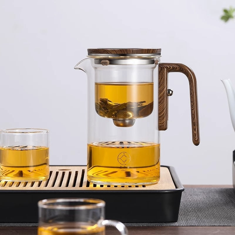 Magnetic Glass Teapot – One-Click Filtration with Wood Handle Infinite Avenue