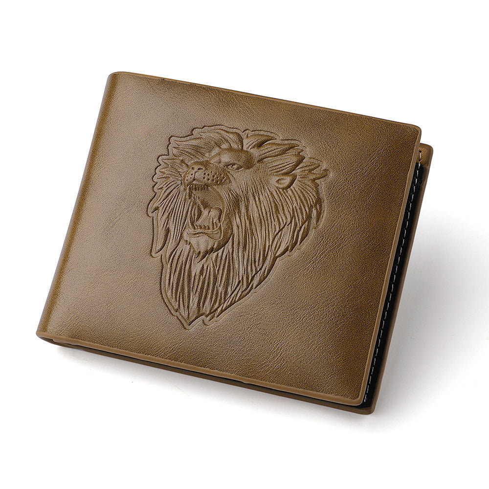 Men's Zipper Wallet Lion Embossed Pattern Animal Light Brown Infinite Avenue