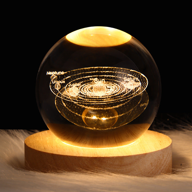 Luminous Starry Sky Crystal Ball – Moon Night Light & Gift Solid Wood Lamp Holder Solar System 6CM Infinite Avenue