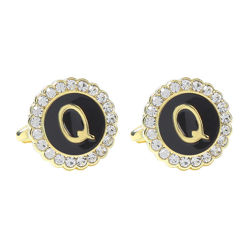 Round Diamond French Cufflinks Men's 26 Letters Q Alloy Infinite Avenue