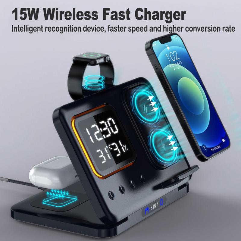 15W 5-in-1 Wireless Charger Stand – LED Alarm Clock & Fast Charging Infinite Avenue