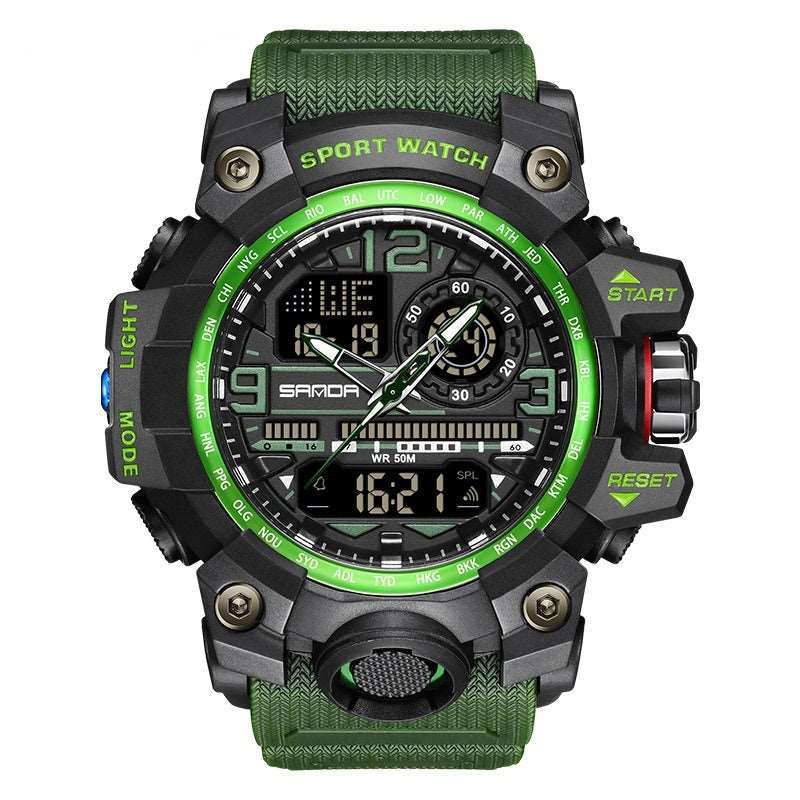 Electronic Youth Student Fashion Trend Cool Men's Watch 3133 Black And Green Men Infinite Avenue