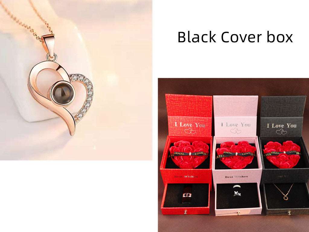 Hot Valentine's Day Gifts Metal Rose Jewelry Gift Box Necklace For Wedding Girlfriend Necklace Gifts Necklace B 1set Infinite Avenue