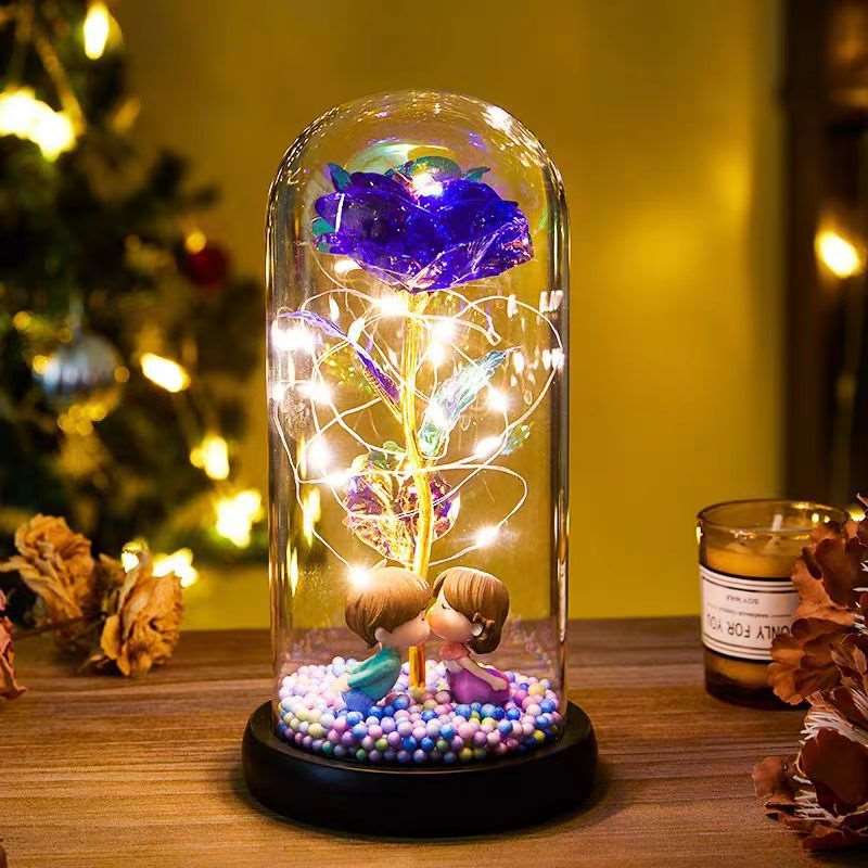 Eternal Rose LED Light Foil Flower In Glass Cover Night Lights Valentines Day Gifts Lamp Decor For For Home Bedroom Wedding Gift Valentine's Day Gifts Infinite Avenue