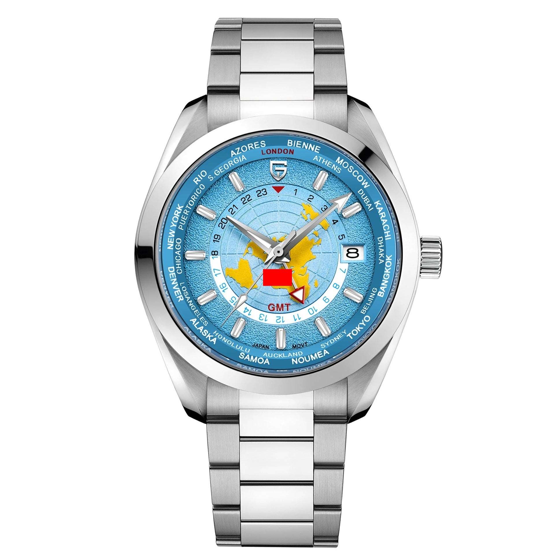 Men's Multifunctional Mechanical GMT Dual Time Zone Luminous Watrproof Watch Light Blue Infinite Avenue